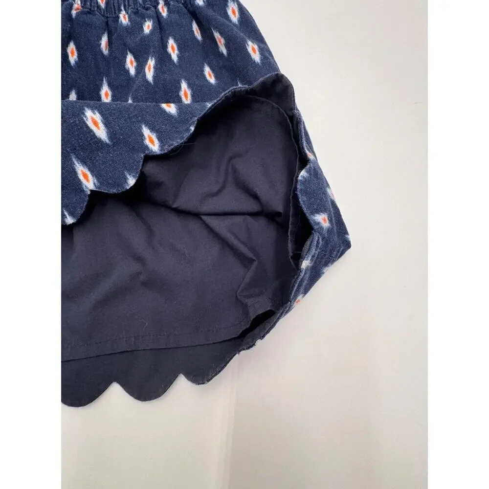 J.Crew Navy Ikat Print Mini Skirt Scalloped Hem Linen Cotton Women's 8